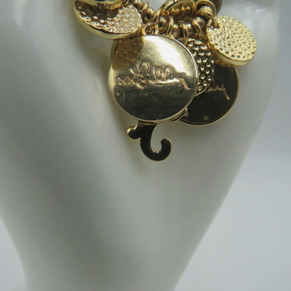 Lilly Pulitzer Bracelet Tigers Eye Beads Gold Tone Charms Rhinestones Stretch - Picture 2 of 6